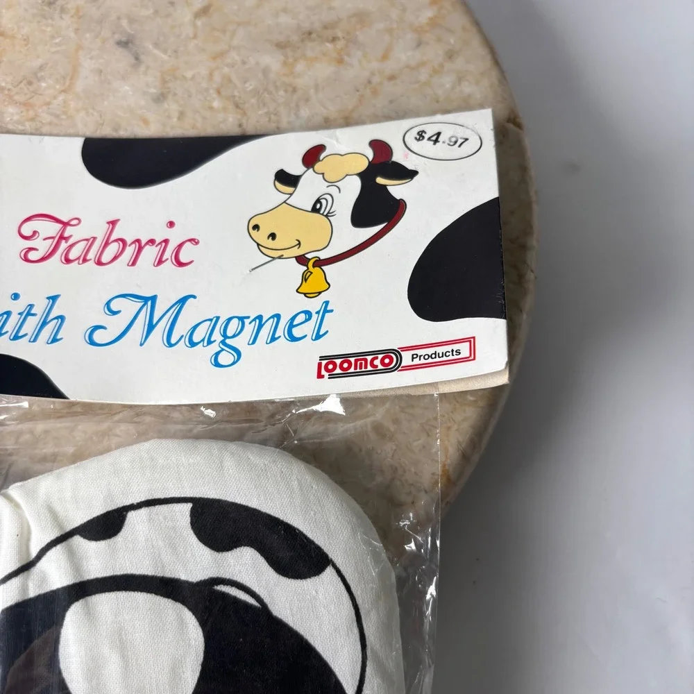 VTG Loomco Cow Pot Holder OS White Black Vintage 1994 Fabric Magnet Farmhouse
